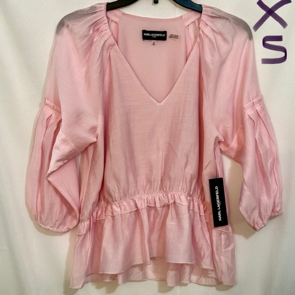 Karl Lagerfeld Light Pink V-Neck Blouse - Picture 1 of 2